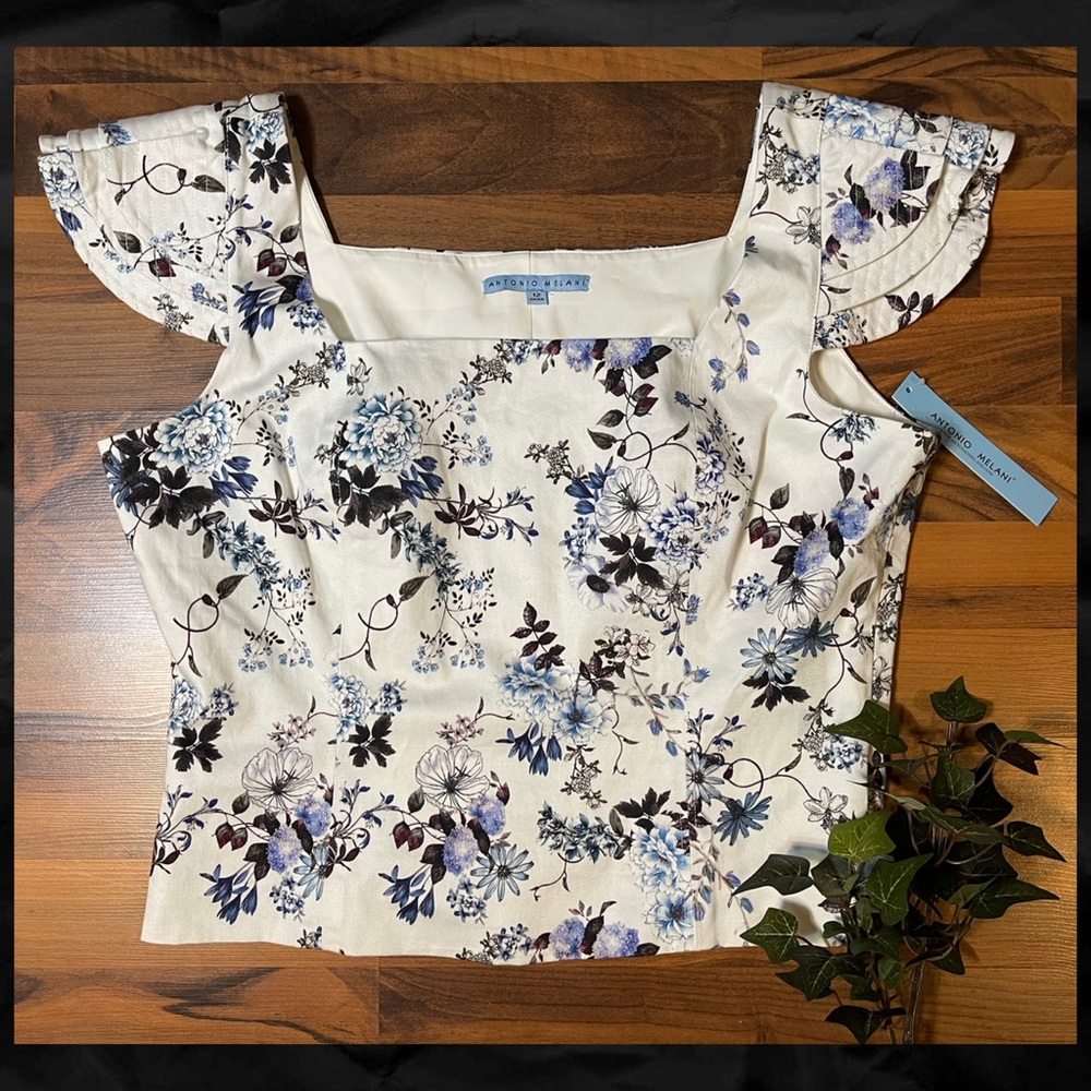 • Antonio Melani | Woven Quinn Ivory Coastal Skies Printed Top | Size 12 •